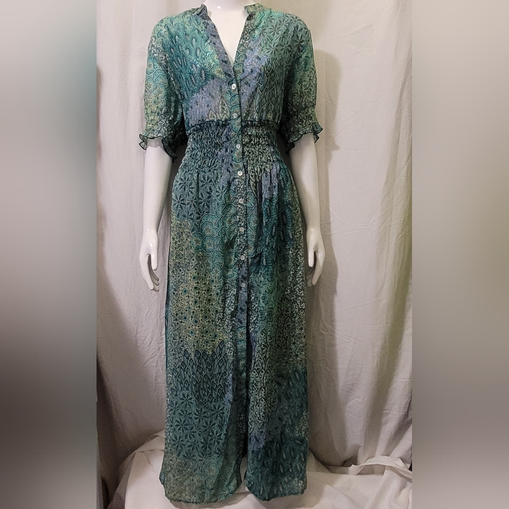 NWOT Green Ruched Lined Maxi Sundress Size 16w